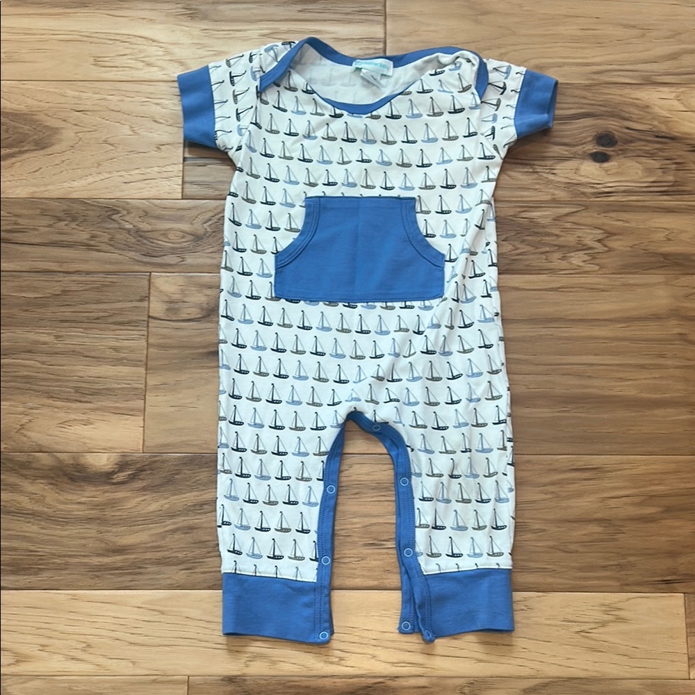 Sailboat Print Baby Romper with Blue Accents